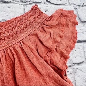 Free People Santorini Crop Top Small Salmon Pink Off Shoulder Keyhole Back Boho